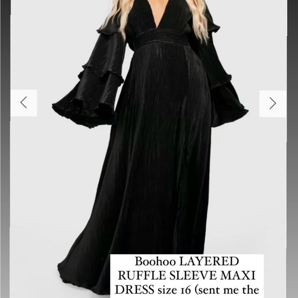 Boohoo Black Ruffled Bell Sleeve Gown